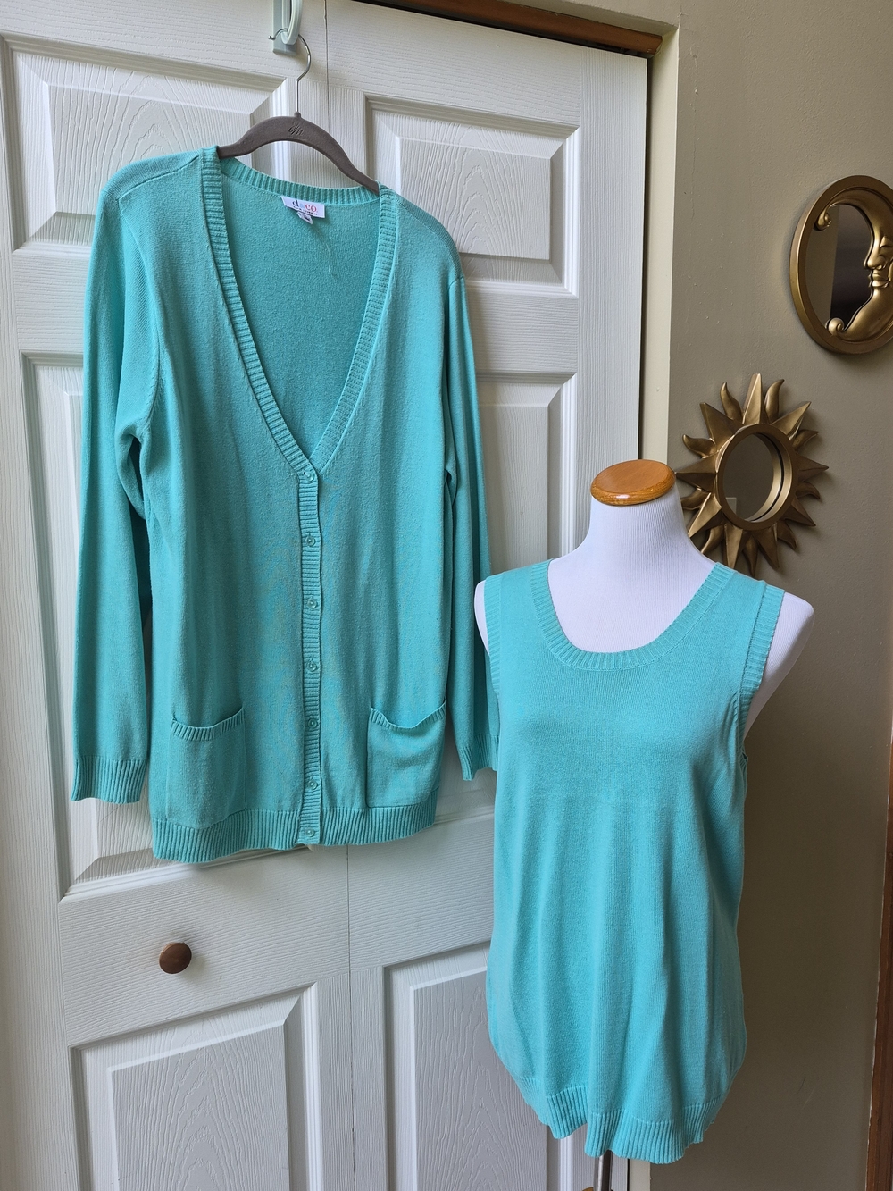 Lightweight Turquoise Knit Cardigan & Tank Set